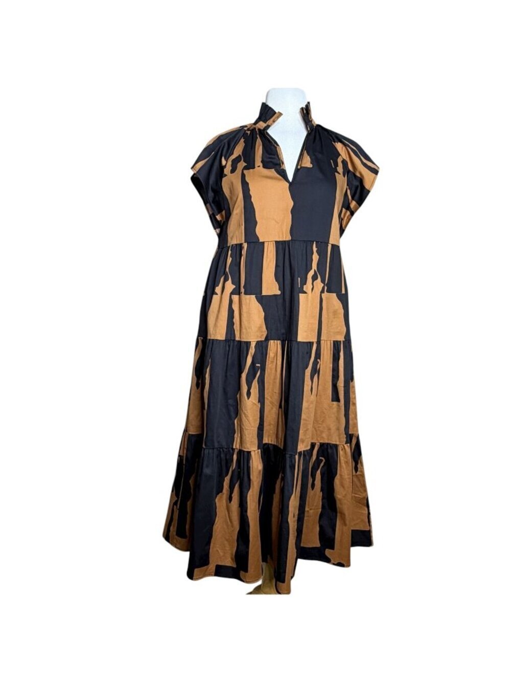 CROSBY by Mollie Burch Tiered Midi Dress Abstract Print Boho Size XS Pockets